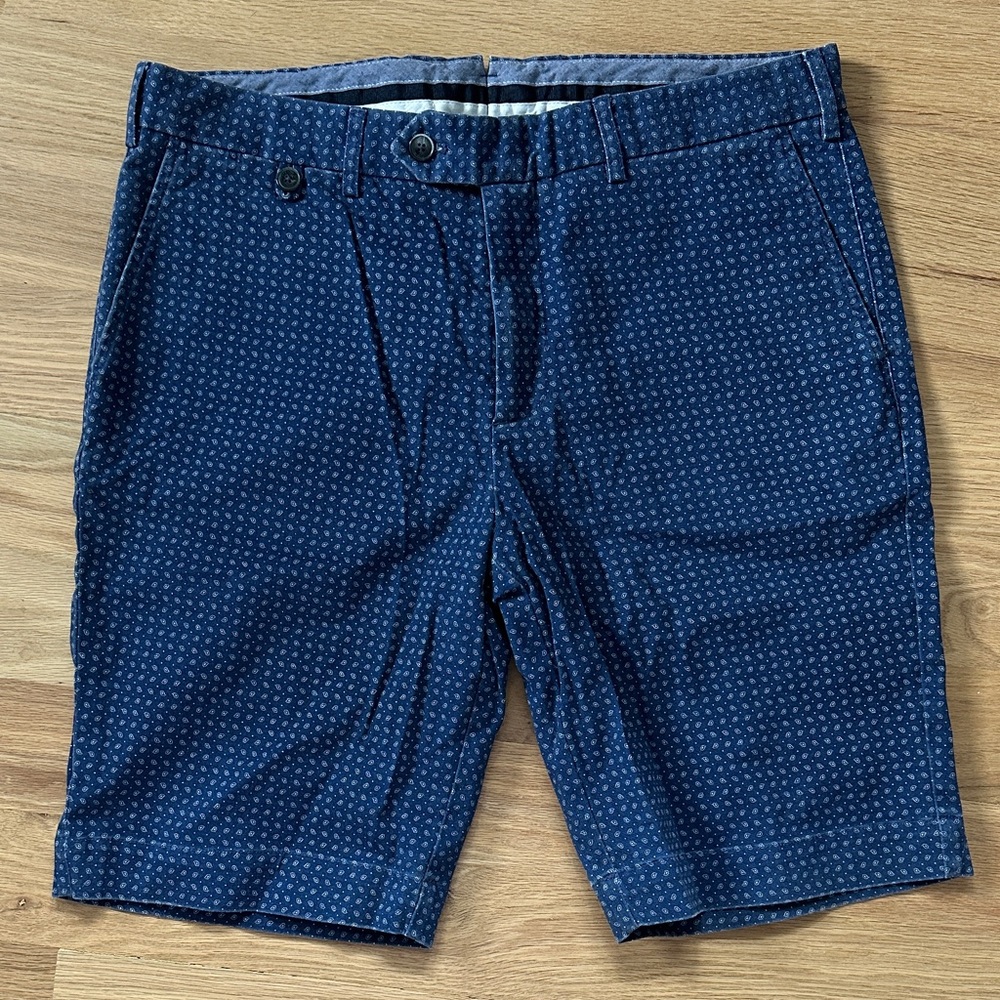 Hackett London navy print 10" inseam cotton shorts men's 35